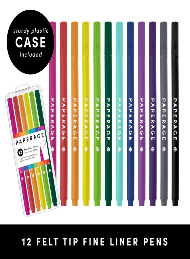 PAPERAGE Felt Tip Fine Point Pens (0.4mm), 12 Pack, Colored Pens For Journaling, Notebooks, Planners, Calendars & Drawing, Great for School, Office, & Home (Rainbow) - Image 2