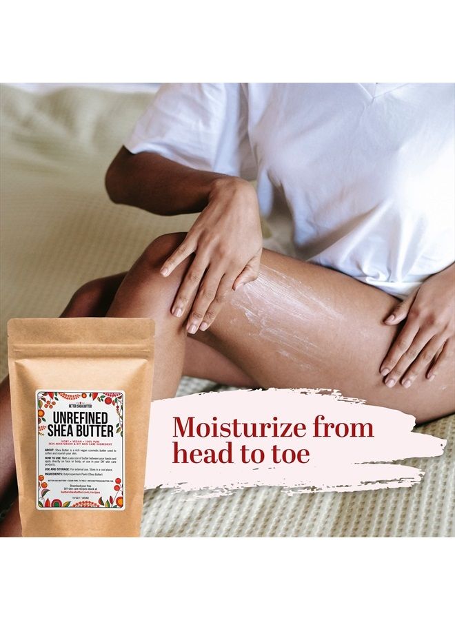 Better Shea Butter زبدة الشيا الخام | أفريقية، غير مكررة، 100% نقية | مرطب للبشرة | للوجه، الجسم، الشعر، ولصنع الصابون وقاعدة لوشن مخفوق، زيت وبلسم شفاه | كتلة 1 رطل - Image 2