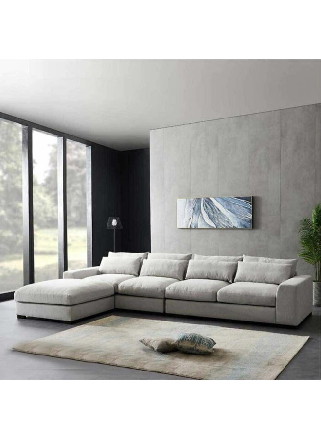الهوم كنبة زاوية 5 مقاعد شكل حرفL مقاس 80x160x90x300 سم - بيج  - Image 1