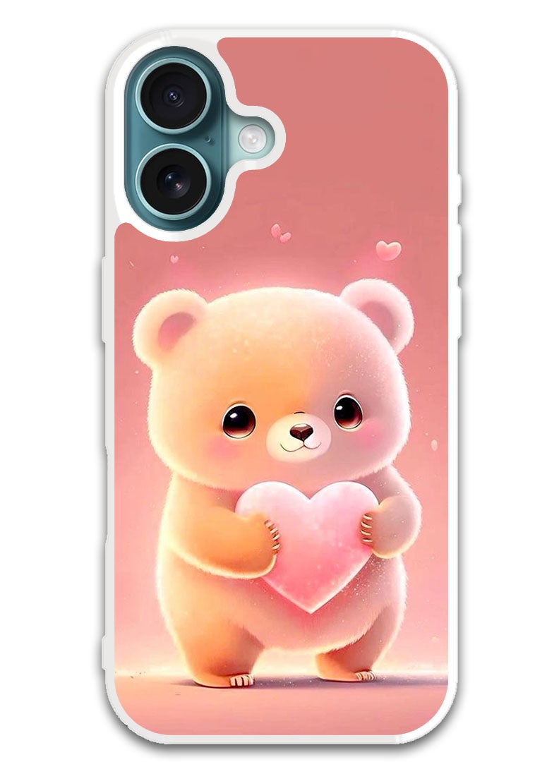 Theodor Protective Case Cover For APPLE IPHONE 16 Plus Panda Holding Heart (White Bumper) - Image 1