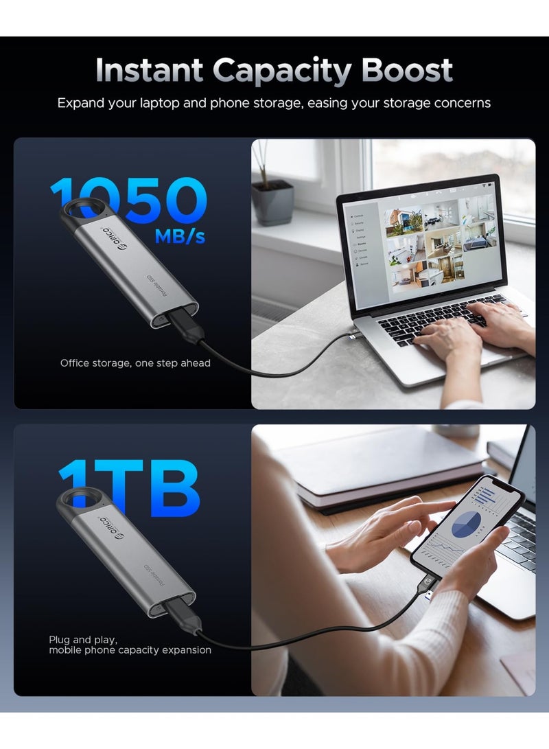 أوريكو 256 جيجابايت SSD الخارجي حتى 1050 ميغابايت/ثانية، معلقة هول التصميم المحمول الحالة الصلبة محرك، USB C&A 2 في 1 كابل، موثوق تخزين ل Type-C الهواتف الذكية، أجهزة الكمبيوتر المحمولة -C1056.  - Image 4
