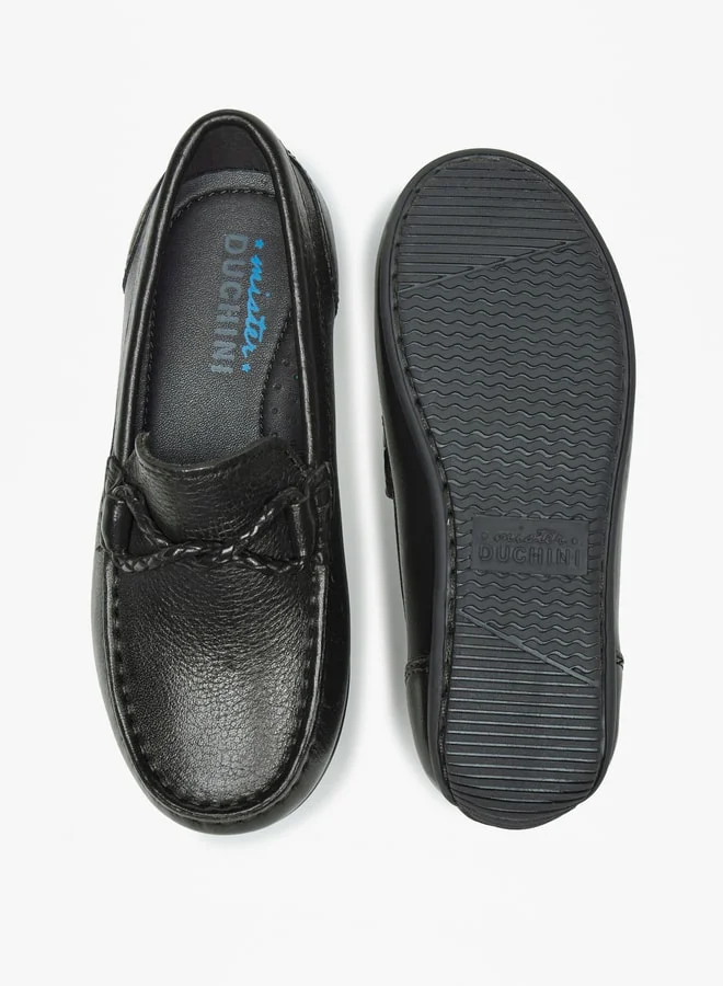 سيد دوتشيني Boys Solid Slip-On Moccasins with Textured Trim