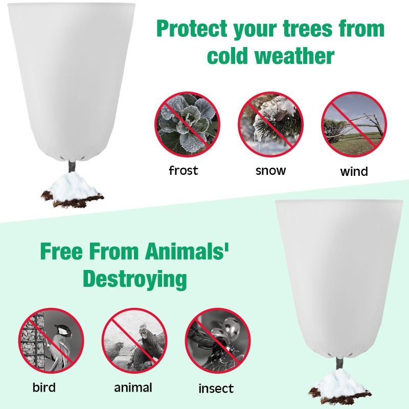 Vincreem 4 Pcs Plant Covers Freeze Protection 35.4" x 59" Winter Frost Blankets for Outdoor Plants with Zipper Drawstring Frost Cloth Freeze Covers Warm Shrub Jacket for Fruit Tree Potted(White) - Image 5