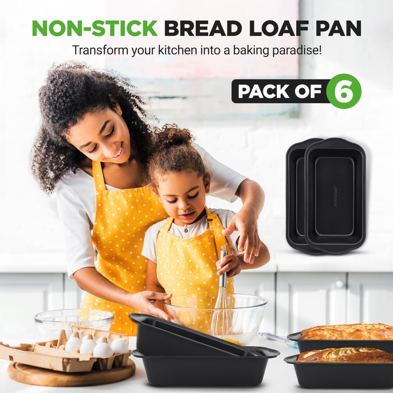 NutriChef Loaf Pans Set of 6 | Non-Stick Premium Bread Pans Quick & Even Heat Distribution | Oven Safe To 450 F | No PFOA, PFOS & PTFE | Food Grade Carbon Steel | 11.61 x 5.98 x 2.56 Inches (Black) - Image 2
