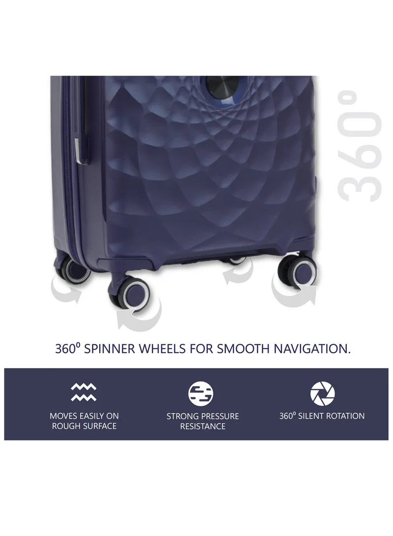 Reflection Paris 20 Inch Navy Carry On Suitcase Luggage Trolley Bag with Durable and Lightweight PP Hardshell 3 Level Telescopic Handle 4 Quiet 360° Wheels and TSA Lock