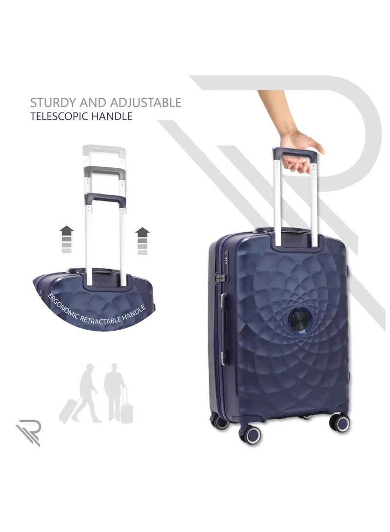 Reflection Paris 20 Inch Navy Carry On Suitcase Luggage Trolley Bag with Durable and Lightweight PP Hardshell 3 Level Telescopic Handle 4 Quiet 360° Wheels and TSA Lock