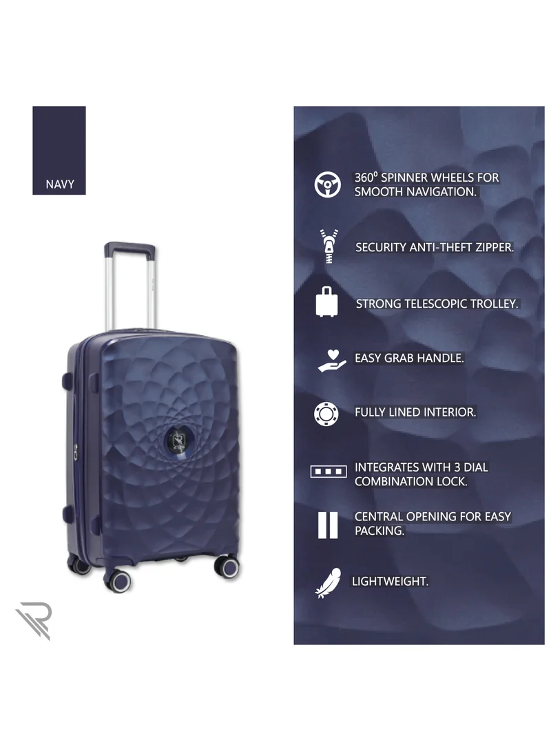 Reflection Paris 20 Inch Navy Carry On Suitcase Luggage Trolley Bag with Durable and Lightweight PP Hardshell 3 Level Telescopic Handle 4 Quiet 360° Wheels and TSA Lock
