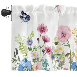 Mightree Kitchen Curtains Valances, Rod Pocket Valances for Windows, Small Window Treatment Valances for Window, Living Room, Bedroom, Bathroom, 1 Panel, 54" W x 18" L, Wild Flower - Image 3