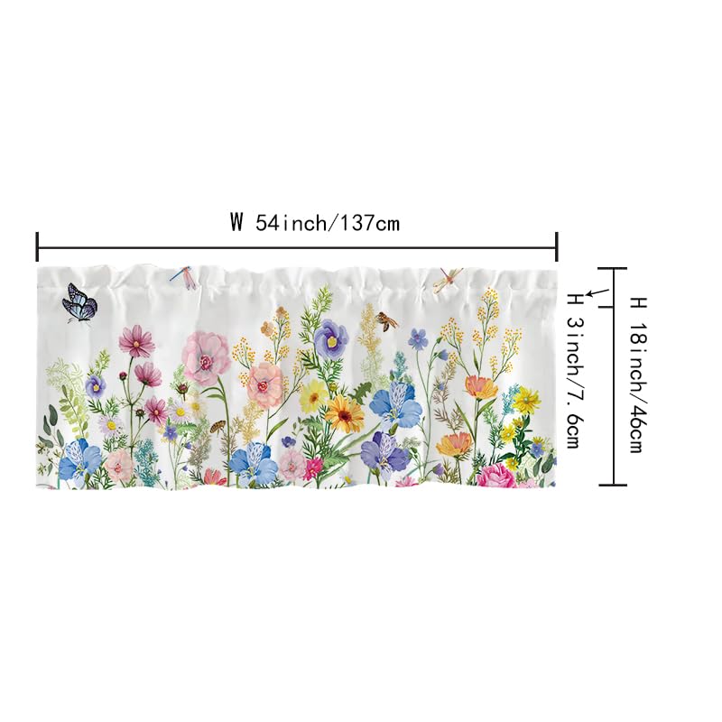 Mightree Kitchen Curtains Valances, Rod Pocket Valances for Windows, Small Window Treatment Valances for Window, Living Room, Bedroom, Bathroom, 1 Panel, 54" W x 18" L, Wild Flower - Image 2