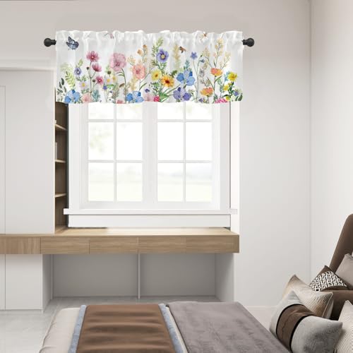Mightree Kitchen Curtains Valances, Rod Pocket Valances for Windows, Small Window Treatment Valances for Window, Living Room, Bedroom, Bathroom, 1 Panel, 54" W x 18" L, Wild Flower - Image 5