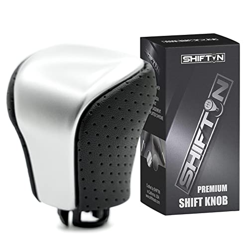 SHIFTIN Leather & Carbon Fiber Wood Trim Gear Shift Knob Gearbox Shifter for Lexus LS460 F-Sport LS-460-L LS600 LS-600h-L and Fits Lexus LX570 LX 570 (Black Leather/Silver Gray) - Image 1