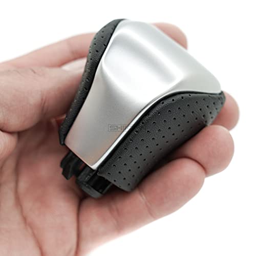 SHIFTIN Leather & Carbon Fiber Wood Trim Gear Shift Knob Gearbox Shifter for Lexus LS460 F-Sport LS-460-L LS600 LS-600h-L and Fits Lexus LX570 LX 570 (Black Leather/Silver Gray) - Image 5