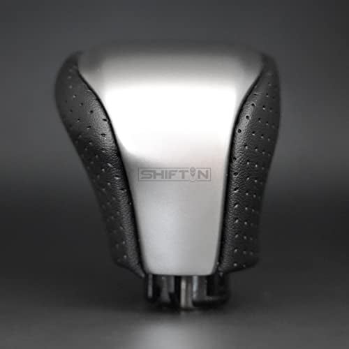 SHIFTIN Leather & Carbon Fiber Wood Trim Gear Shift Knob Gearbox Shifter for Lexus LS460 F-Sport LS-460-L LS600 LS-600h-L and Fits Lexus LX570 LX 570 (Black Leather/Silver Gray) - Image 3