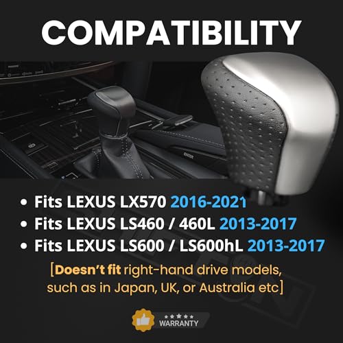 SHIFTIN Leather & Carbon Fiber Wood Trim Gear Shift Knob Gearbox Shifter for Lexus LS460 F-Sport LS-460-L LS600 LS-600h-L and Fits Lexus LX570 LX 570 (Black Leather/Silver Gray) - Image 2