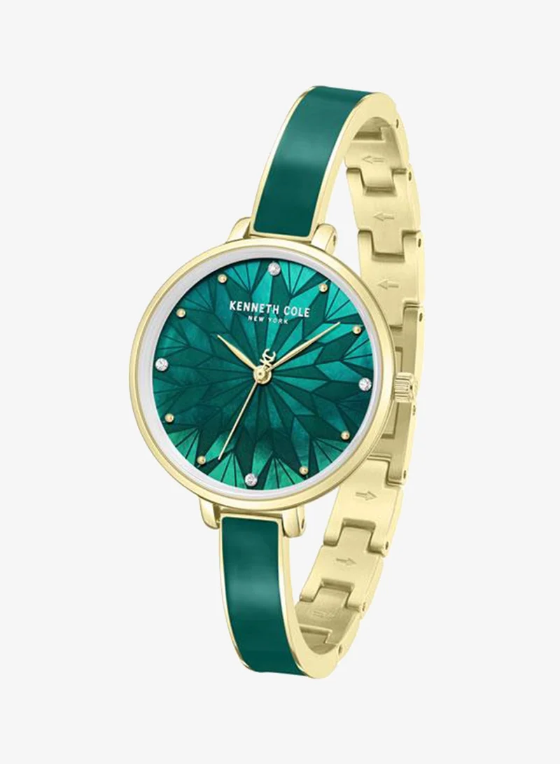 Kenneth Cole New York Gold/Green Spring Street Women's 32mm Watch with Green Mother-of-pearl Dial & Gold-Green Stainless Steel Bracelet for Women | Best Price UAE