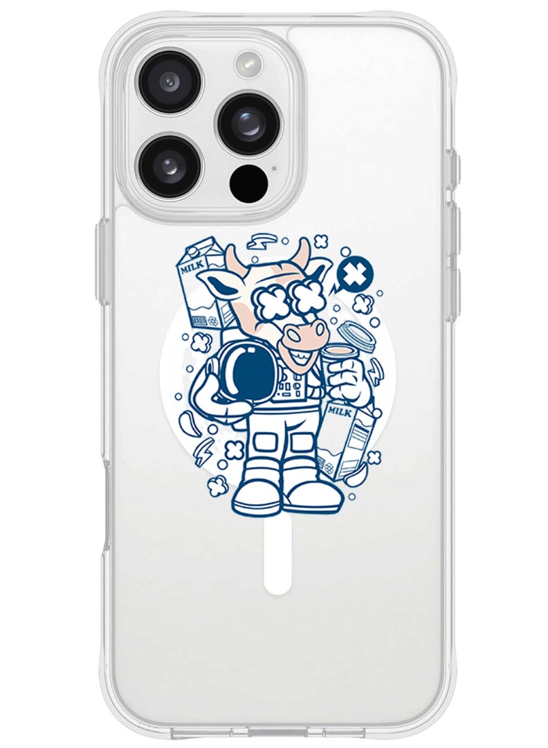 Theodor iPhone 16 Pro Magsafe Magnetic Case for iPhone Compatible with Wireless Charging, Shockproof Phone Bumper Cover - Cow astronaut - Image 1