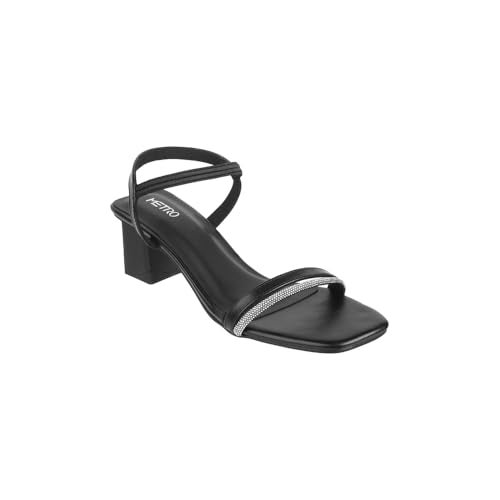 Metro Women Black Block Heel Embellished Lifestyle Fashion Sandal UK/6 EU/39 (40-287) - Image 3