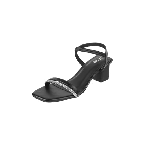Metro Women Black Block Heel Embellished Lifestyle Fashion Sandal UK/6 EU/39 (40-287) - Image 1