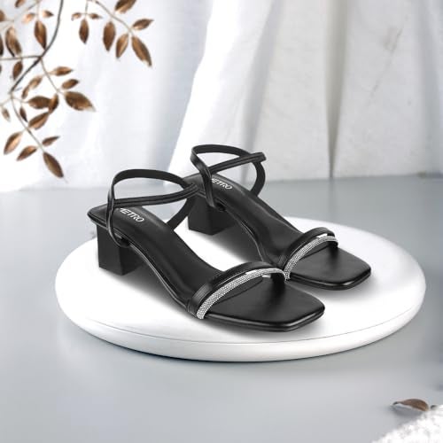 Metro Women Black Block Heel Embellished Lifestyle Fashion Sandal UK/6 EU/39 (40-287) - Image 2