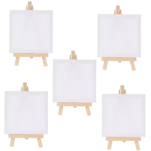 GOLD LEAF Mini 11x11cm Canvas Painting Set with Wooden Desktop Easel – 5Pcs Small Blank Canvas with Easel Stand for Kids & Adults – Ideal for Art, Drawing & DIY Crafts,Beginners & Artists - Image 1