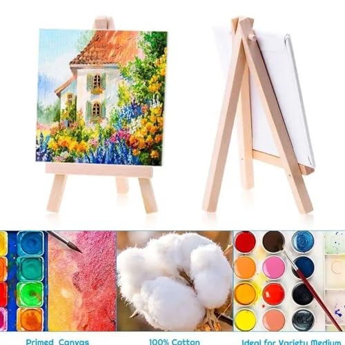GOLD LEAF Mini 11x11cm Canvas Painting Set with Wooden Desktop Easel – 5Pcs Small Blank Canvas with Easel Stand for Kids & Adults – Ideal for Art, Drawing & DIY Crafts,Beginners & Artists - Image 5