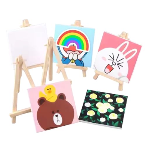 GOLD LEAF Mini 11x11cm Canvas Painting Set with Wooden Desktop Easel – 5Pcs Small Blank Canvas with Easel Stand for Kids & Adults – Ideal for Art, Drawing & DIY Crafts,Beginners & Artists - Image 4