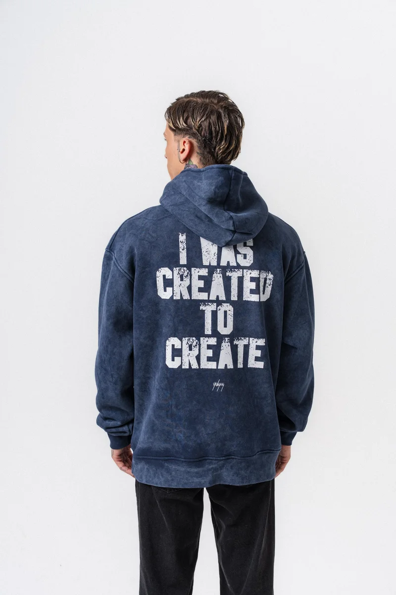 RESPIRE Men's Create Printed Hooded Oversize Hoodie Navy Blue