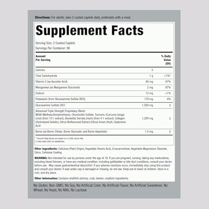 Piping Rock Glucosamine Chondroitin MSM Turmeric | 180 Caplets | Triple Strength | Advanced Supplement | Non-GMO, Gluten Free - Image 2
