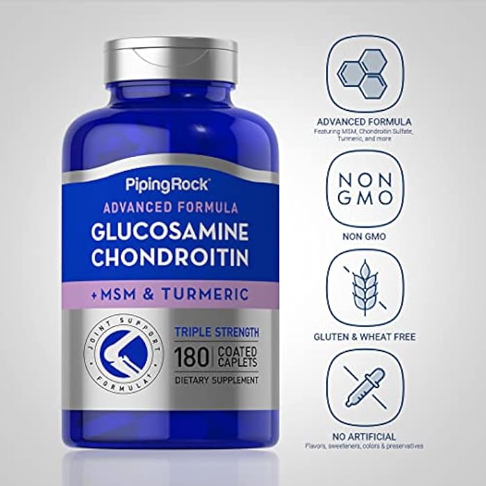 Piping Rock Glucosamine Chondroitin MSM Turmeric | 180 Caplets | Triple Strength | Advanced Supplement | Non-GMO, Gluten Free - Image 3