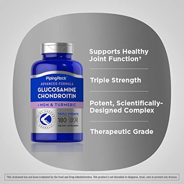Piping Rock Glucosamine Chondroitin MSM Turmeric | 180 Caplets | Triple Strength | Advanced Supplement | Non-GMO, Gluten Free - Image 4