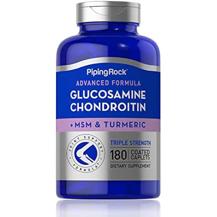 Piping Rock Glucosamine Chondroitin MSM Turmeric | 180 Caplets | Triple Strength | Advanced Supplement | Non-GMO, Gluten Free - Image 1