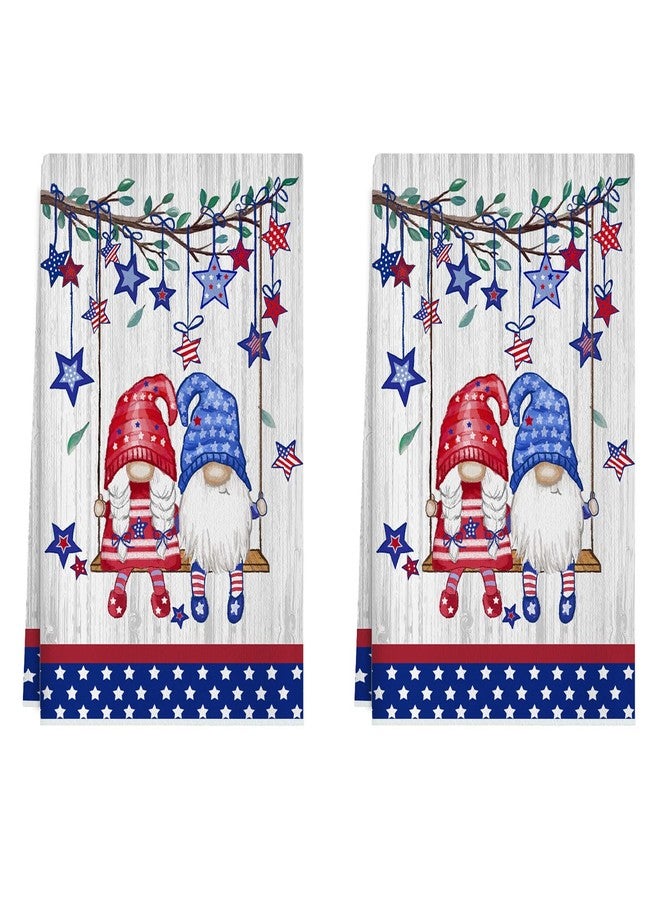 XCHI Wood Swing Gnomes America Stars Patriotic 4th of July Memorial Day Independence Day Kitchen Towels Dish Towels 18x26 Inch Set of 2 Home Decorations Hand Towels Drying Dishcloth - Image 1