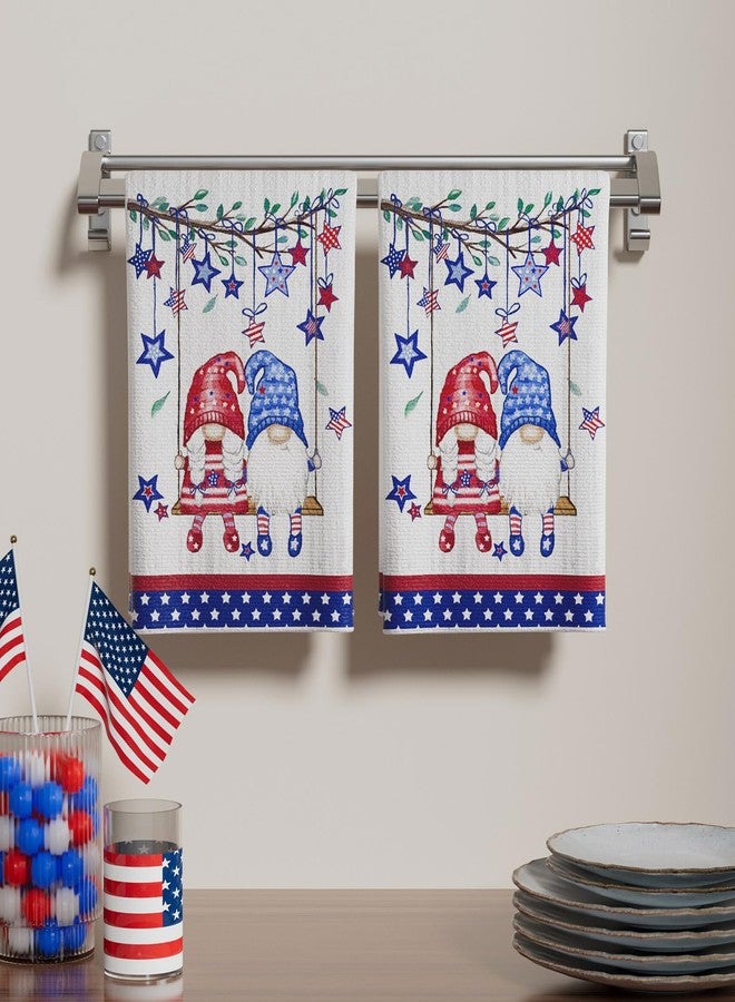 XCHI Wood Swing Gnomes America Stars Patriotic 4th of July Memorial Day Independence Day Kitchen Towels Dish Towels 18x26 Inch Set of 2 Home Decorations Hand Towels Drying Dishcloth - Image 2