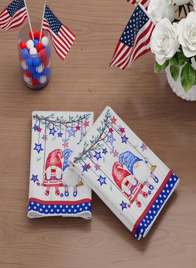 XCHI Wood Swing Gnomes America Stars Patriotic 4th of July Memorial Day Independence Day Kitchen Towels Dish Towels 18x26 Inch Set of 2 Home Decorations Hand Towels Drying Dishcloth - Image 4