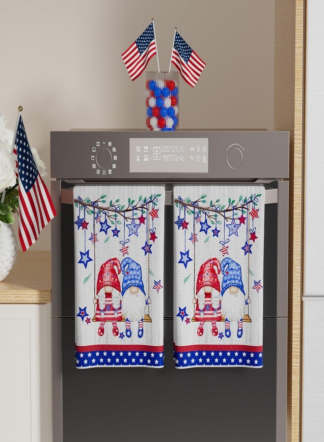 XCHI Wood Swing Gnomes America Stars Patriotic 4th of July Memorial Day Independence Day Kitchen Towels Dish Towels 18x26 Inch Set of 2 Home Decorations Hand Towels Drying Dishcloth - Image 3