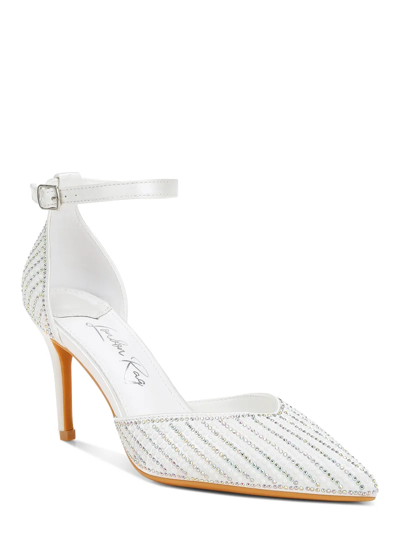 London Rag Pearls & Sequins Embellished Stiletto Sandals in White