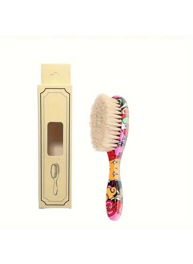 Graffiti White Beard Brush For Men Styling With Stiff Bristles And Comfortable Striped Handle - Image 1