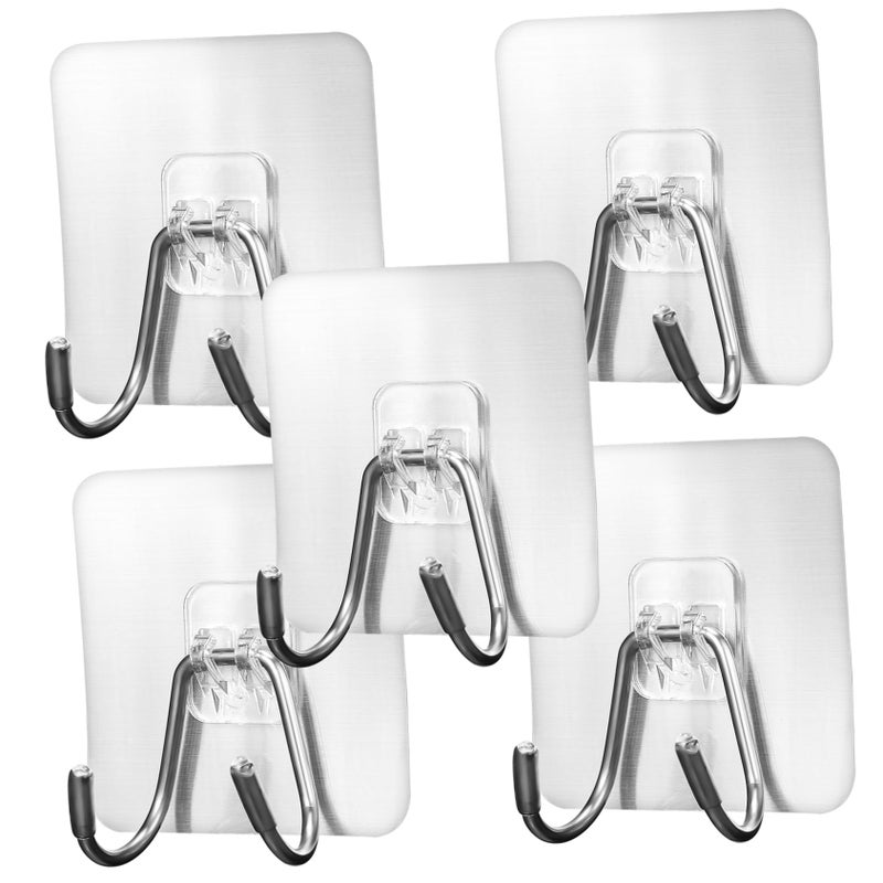 5Pcs Heavy Duty Stainless Steel Adhesive Hooks for Wall Kitchen Bathroom Bedroom - Image 2
