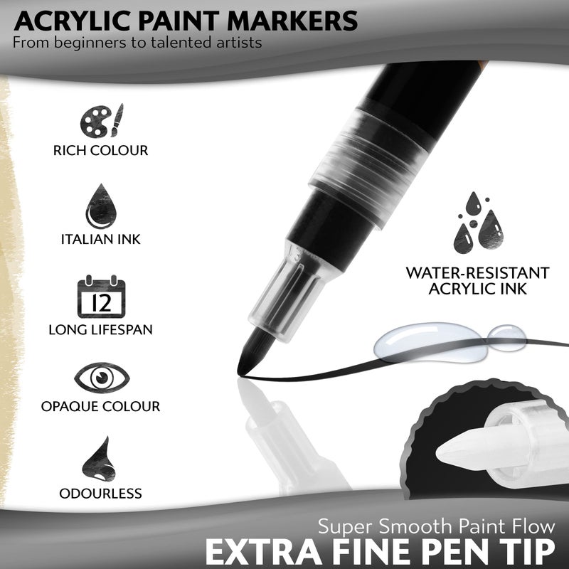 Stylo Acrylic Paint Pens, 4 Acrylic Marker Pens, Gold Silver Black & White - Image 3