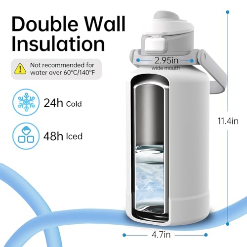 magcheer 64oz Insulated Magnetic Water Bottle - Stainless Steel Vacuum Flask with MagSafe Compatible Phone Holder Keeps Drinks Cold for 24 Hours Water Jug for Gym and Outdoor Activities（White) - Image 3