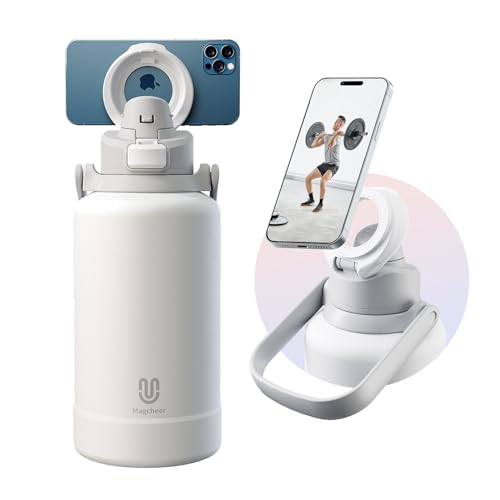 magcheer 64oz Insulated Magnetic Water Bottle - Stainless Steel Vacuum Flask with MagSafe Compatible Phone Holder Keeps Drinks Cold for 24 Hours Water Jug for Gym and Outdoor Activities（White) - Image 1