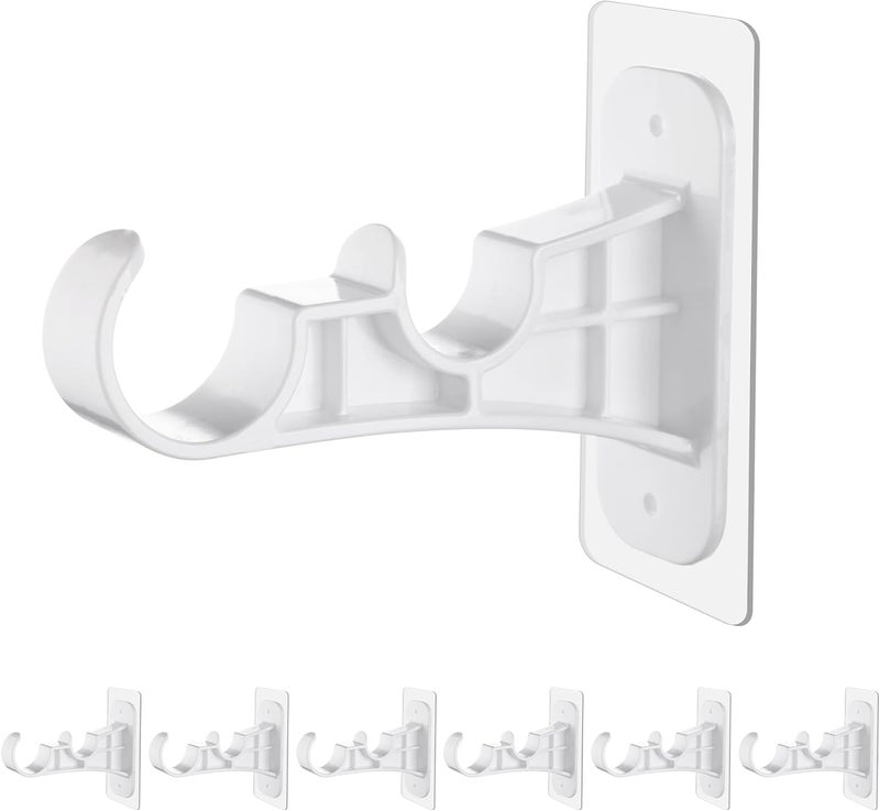 Antimbee 6-Pack Double Curtain Rod Bracket, Adhesive No Drill Curtain Rod Holder, Double Brackets No Screw Nail-Free Curtain Hangers Hooks for Living Room, Bathroom, Kitchen - White - Image 1