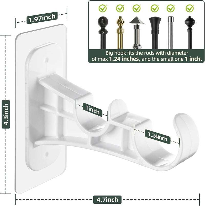 Antimbee 6-Pack Double Curtain Rod Bracket, Adhesive No Drill Curtain Rod Holder, Double Brackets No Screw Nail-Free Curtain Hangers Hooks for Living Room, Bathroom, Kitchen - White - Image 4