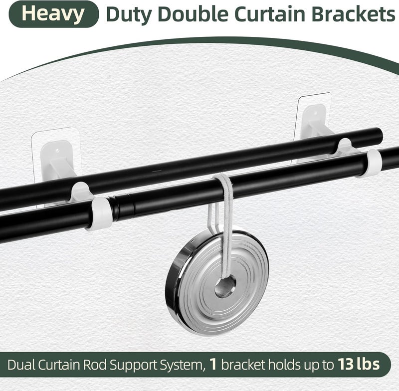 Antimbee 6-Pack Double Curtain Rod Bracket, Adhesive No Drill Curtain Rod Holder, Double Brackets No Screw Nail-Free Curtain Hangers Hooks for Living Room, Bathroom, Kitchen - White - Image 3
