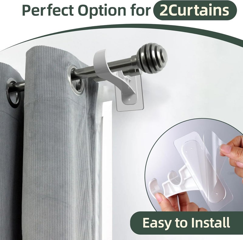 Antimbee 6-Pack Double Curtain Rod Bracket, Adhesive No Drill Curtain Rod Holder, Double Brackets No Screw Nail-Free Curtain Hangers Hooks for Living Room, Bathroom, Kitchen - White - Image 2
