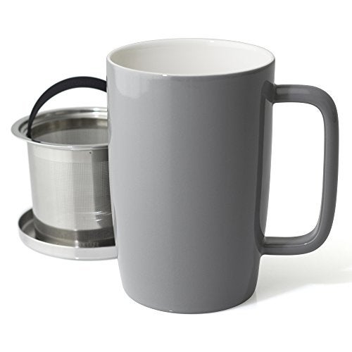 FORLIFE Dew Glossy Finish Brew-In-Mug with Basket Infuser & "Mirror" Stainless Lid 18 oz., Gray - Image 2