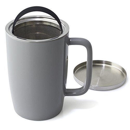 FORLIFE Dew Glossy Finish Brew-In-Mug with Basket Infuser & "Mirror" Stainless Lid 18 oz., Gray - Image 4