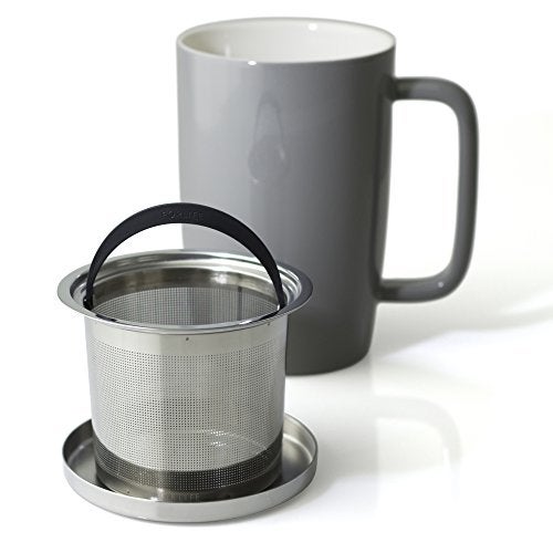 FORLIFE Dew Glossy Finish Brew-In-Mug with Basket Infuser & "Mirror" Stainless Lid 18 oz., Gray - Image 3