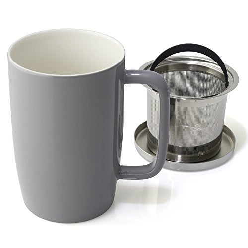 FORLIFE Dew Glossy Finish Brew-In-Mug with Basket Infuser & "Mirror" Stainless Lid 18 oz., Gray - Image 5