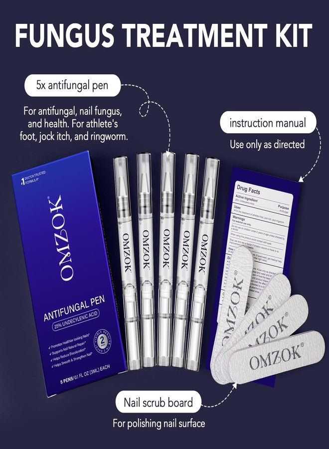 OMZOK Toenail Fungus Pen - 25% Undecylenic Acid, Tea Tree Oil - Toenail Fungus Treatment Extra Strength for Toe Nail Repair Pen for Damaged Nails, Foot Fungal Nail Treatment for Fungi Funginail - 5pcs - Image 2